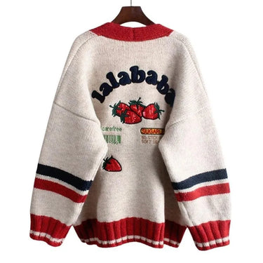 Strawberry Gum Cheerleader Student Uniform Women's Cardigan Korean Style V-neck Knitted Female Casual Kawaii Geek from NSE Imports #2.